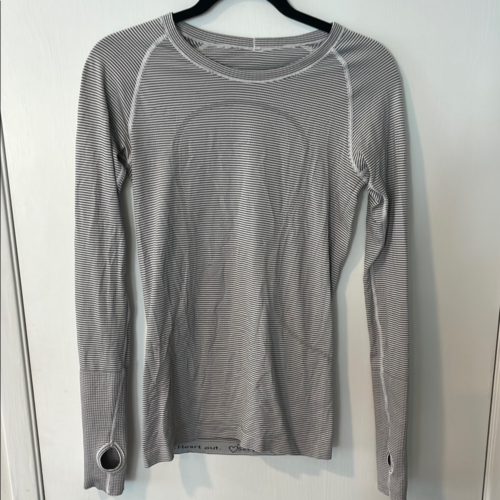 lululemon athletica Gray Striped Long Sleeve Tee
